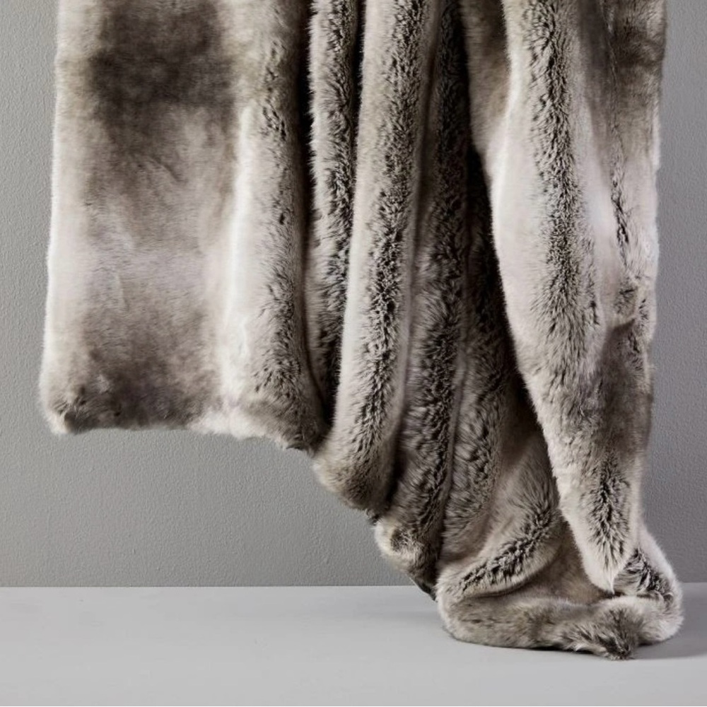 West Elm Faux Fur Throw - Gray and Brown